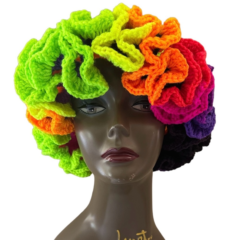 colorful, ruffle hat